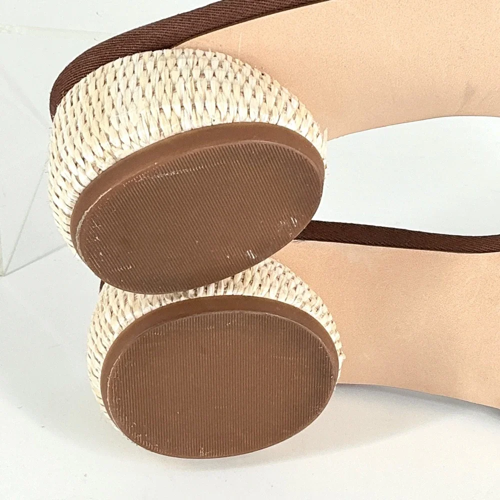 Nordstrom Size 9.5 Brown Leather Woven Raffia Block Heel Sandals Winona - Picture 10 of 12